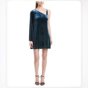 Skies Are Blue Women's One Shoulder Velvet Dress Blue Bell Sleeve Size XL